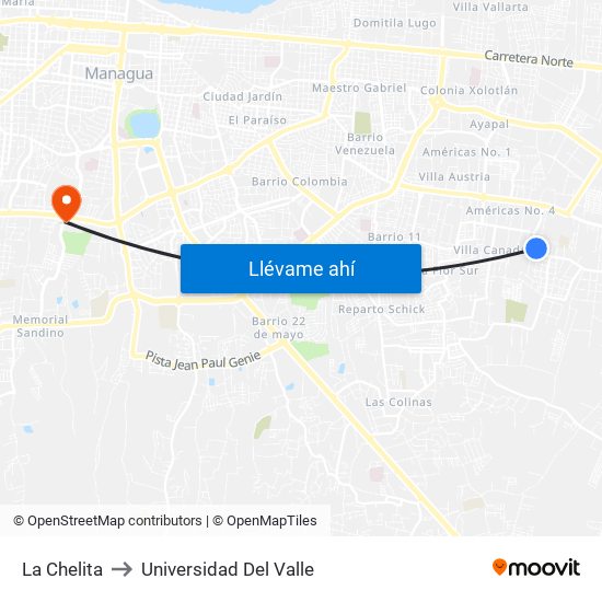 La Chelita to Universidad Del Valle map