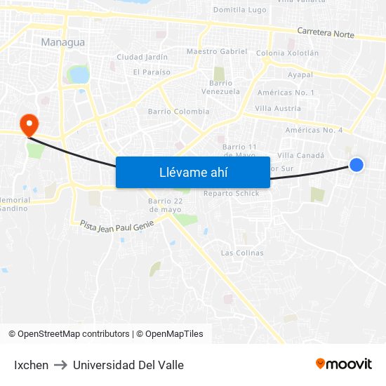 Ixchen to Universidad Del Valle map