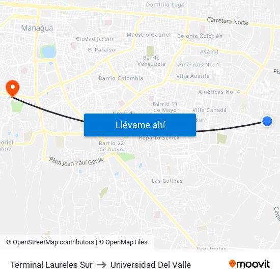 Terminal Laureles Sur to Universidad Del Valle map