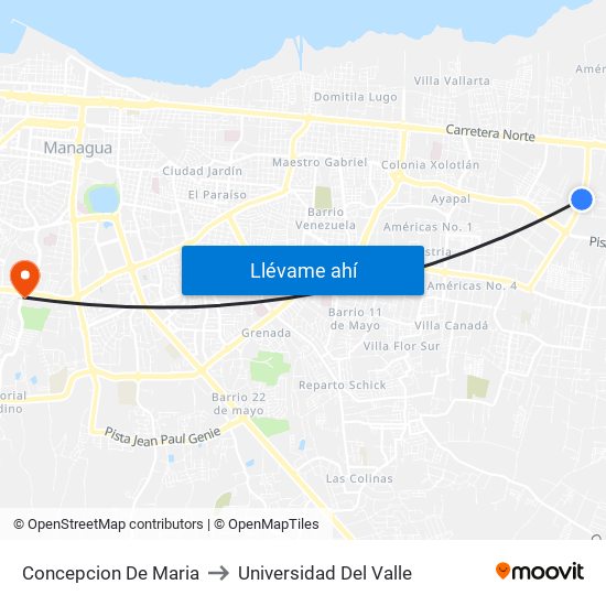 Concepcion De Maria to Universidad Del Valle map