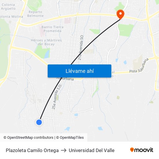 Plazoleta Camilo Ortega to Universidad Del Valle map
