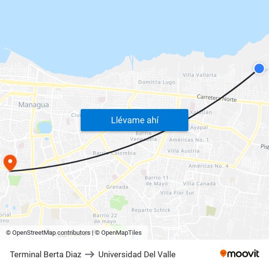 Terminal Berta Diaz to Universidad Del Valle map