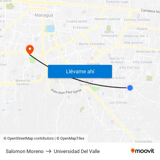 Salomon Moreno to Universidad Del Valle map