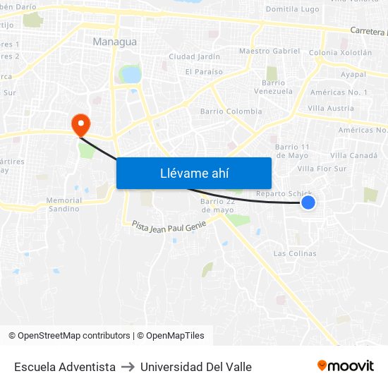 Escuela Adventista to Universidad Del Valle map