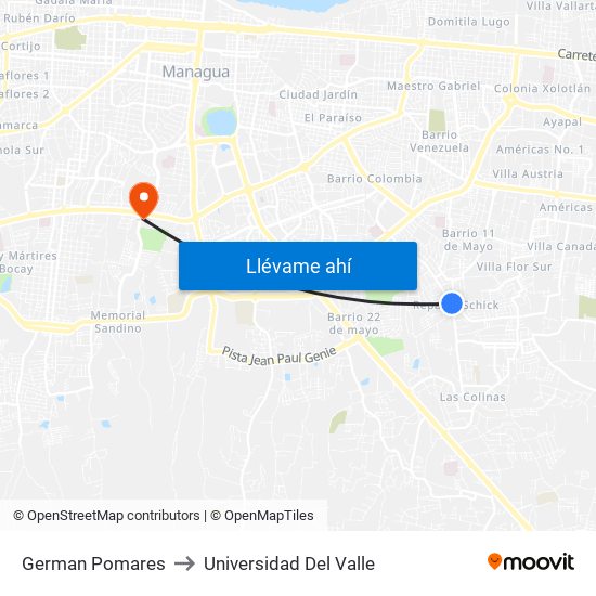 German Pomares to Universidad Del Valle map