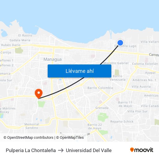 Pulperia La Chontaleña to Universidad Del Valle map