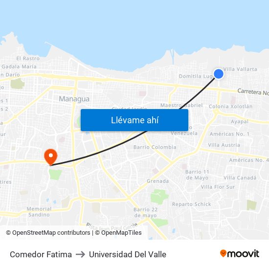 Comedor Fatima to Universidad Del Valle map