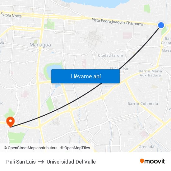 Pali San Luis to Universidad Del Valle map