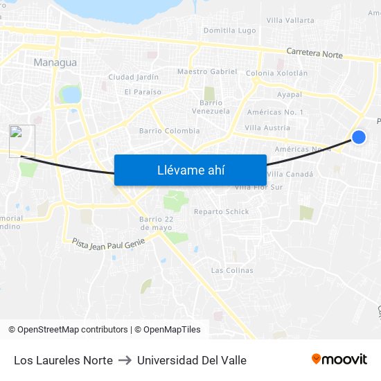 Los Laureles Norte to Universidad Del Valle map