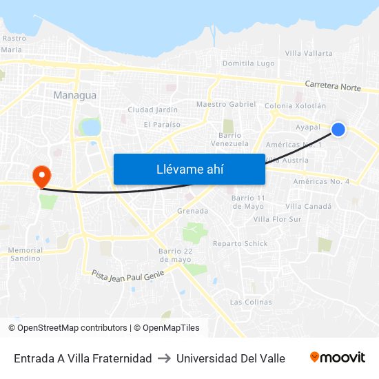Entrada A Villa Fraternidad to Universidad Del Valle map