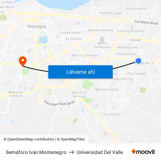 Semáforo Iván Montenegro to Universidad Del Valle map
