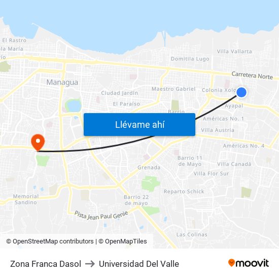 Zona Franca Dasol to Universidad Del Valle map