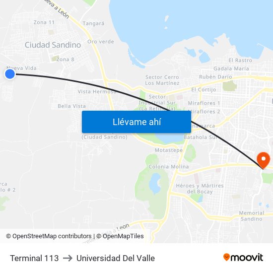 Terminal 113 to Universidad Del Valle map