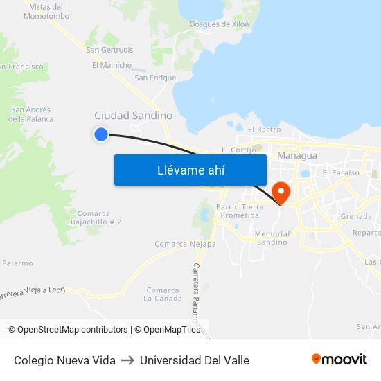 Colegio Nueva Vida to Universidad Del Valle map