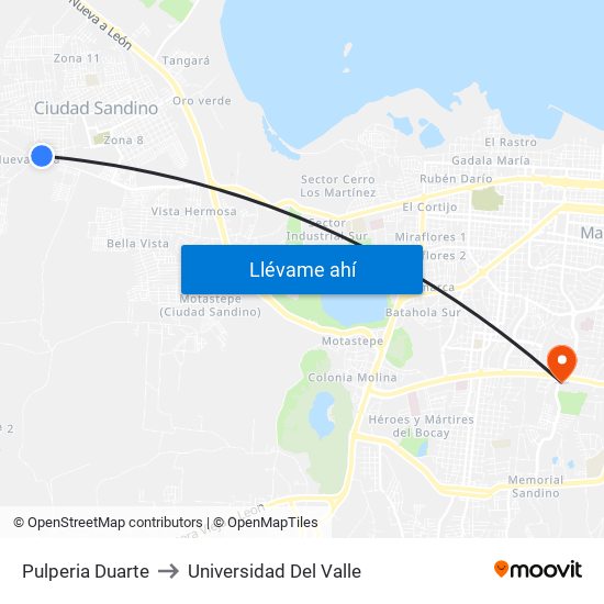Pulperia Duarte to Universidad Del Valle map