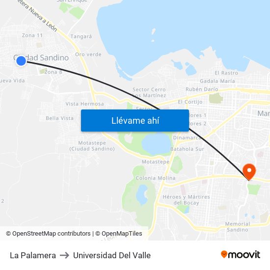 La Palamera to Universidad Del Valle map