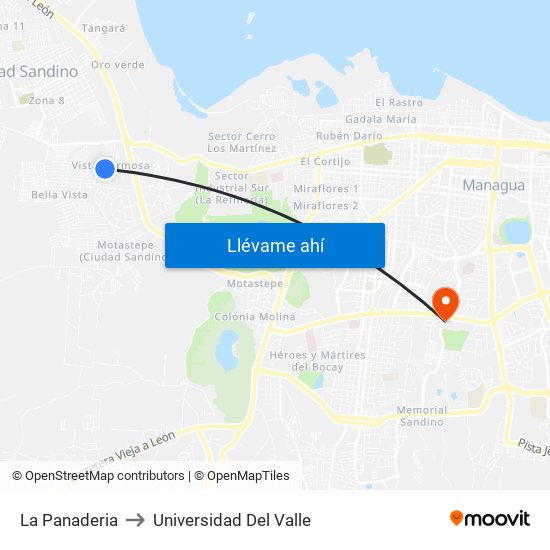 La Panaderia to Universidad Del Valle map