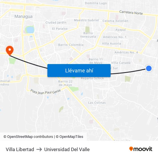 Villa Libertad to Universidad Del Valle map