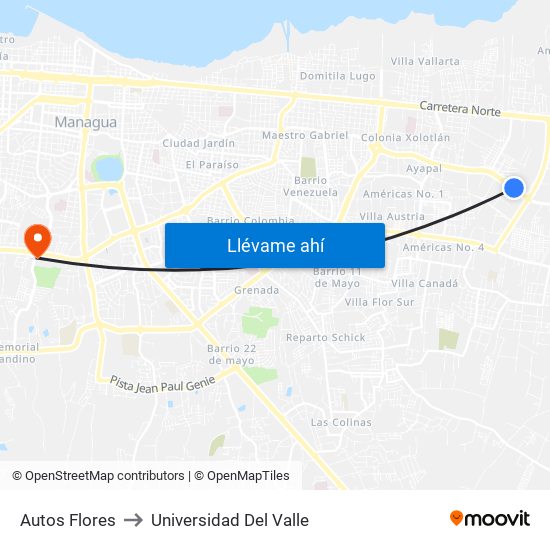 Autos Flores to Universidad Del Valle map