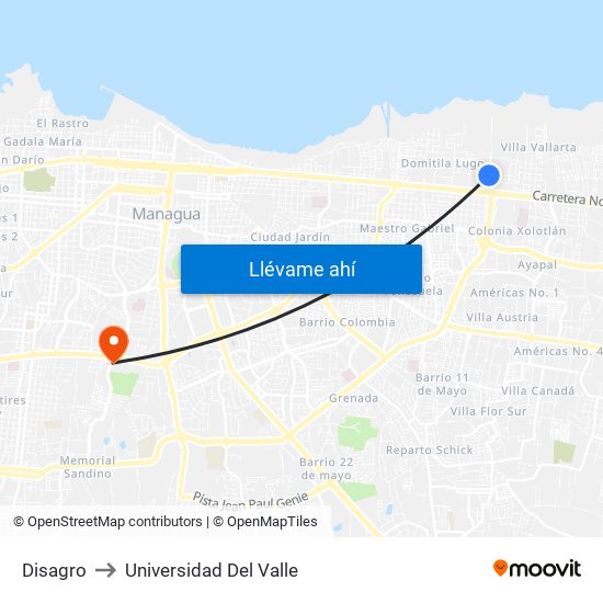 Disagro to Universidad Del Valle map