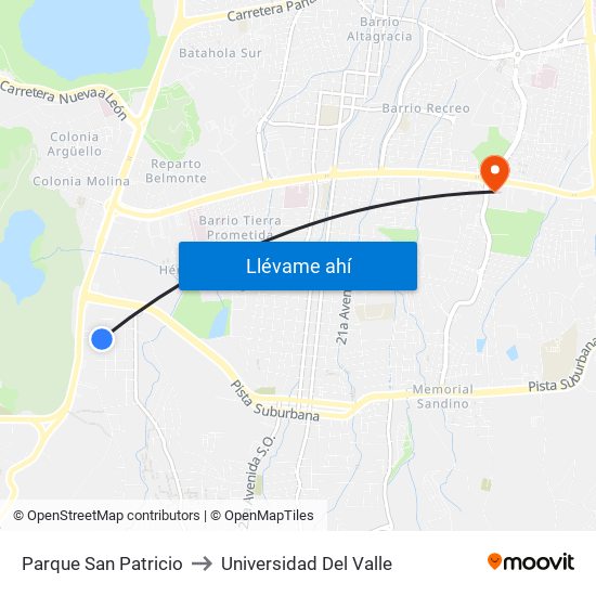 Parque San Patricio to Universidad Del Valle map