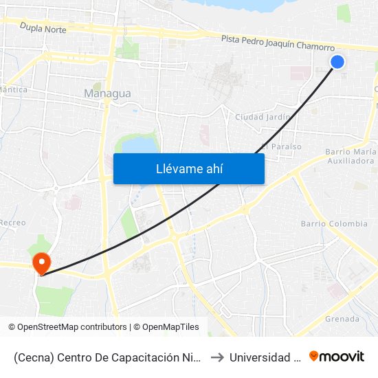 (Cecna) Centro De Capacitación Nicaragüense Alemán to Universidad Del Valle map