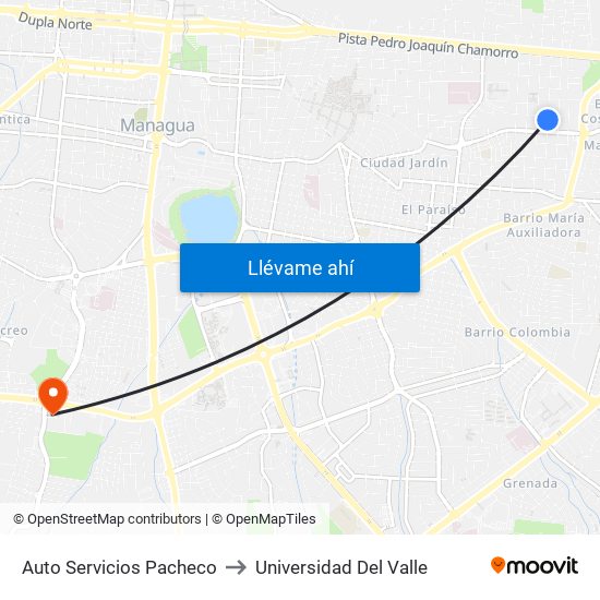 Auto Servicios Pacheco to Universidad Del Valle map