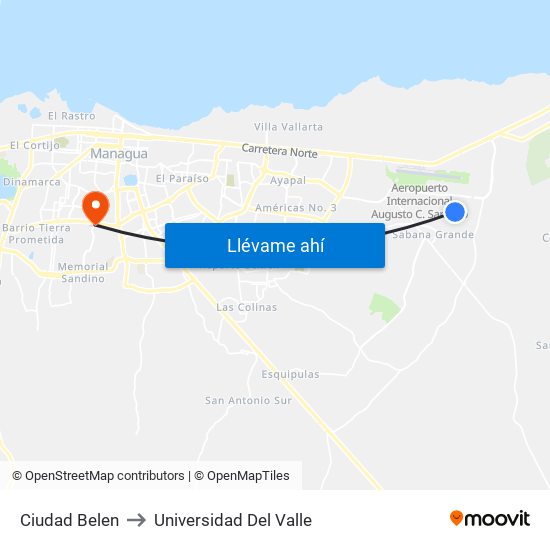 Ciudad Belen to Universidad Del Valle map