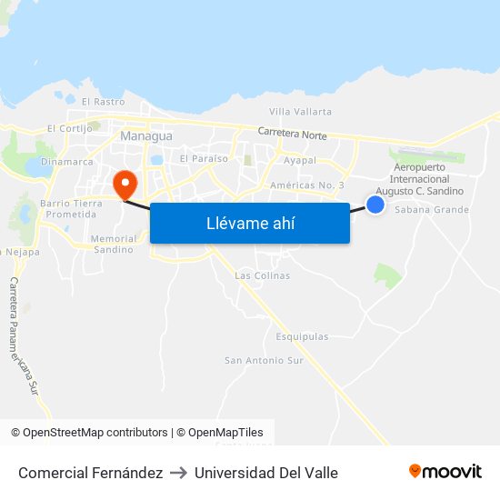 Comercial Fernández to Universidad Del Valle map