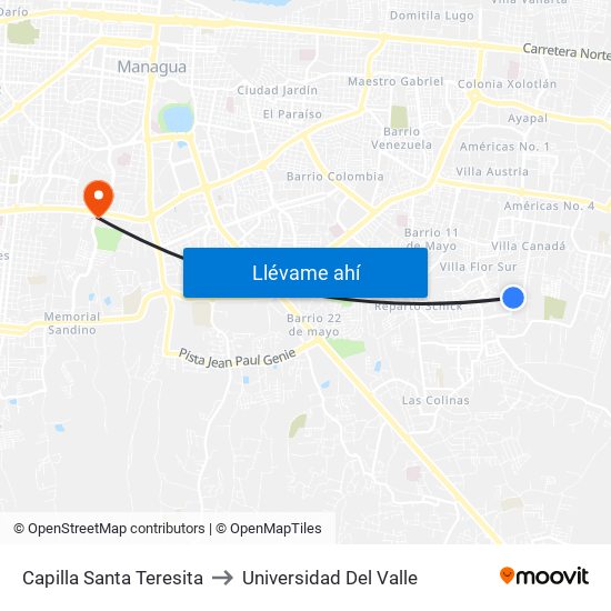 Capilla Santa Teresita to Universidad Del Valle map