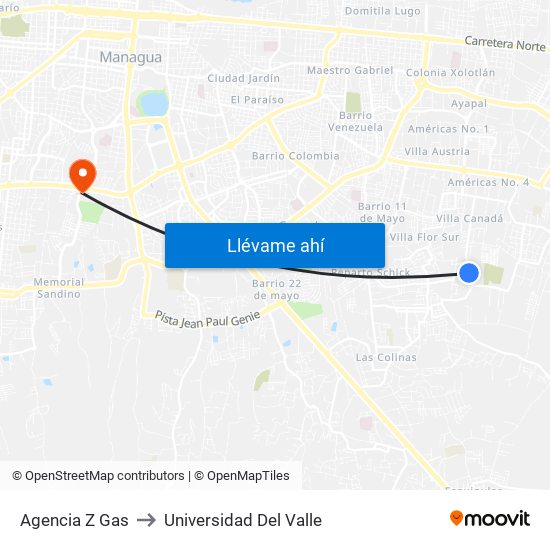 Agencia Z Gas to Universidad Del Valle map