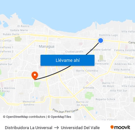 Distribuidora La Universal to Universidad Del Valle map