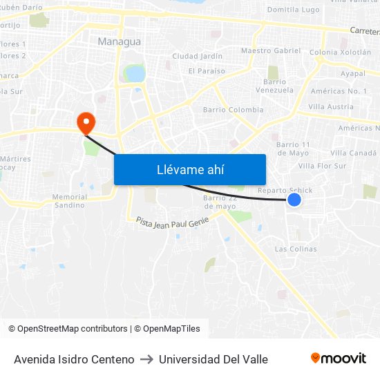 Avenida Isidro Centeno to Universidad Del Valle map