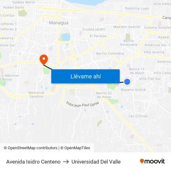 Avenida Isidro Centeno to Universidad Del Valle map