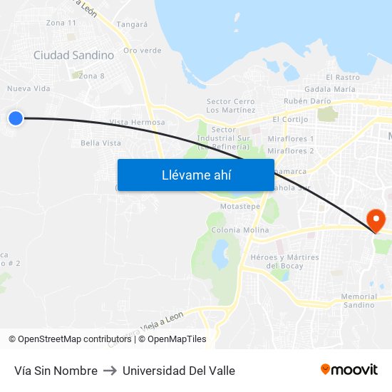 Vía Sin Nombre to Universidad Del Valle map