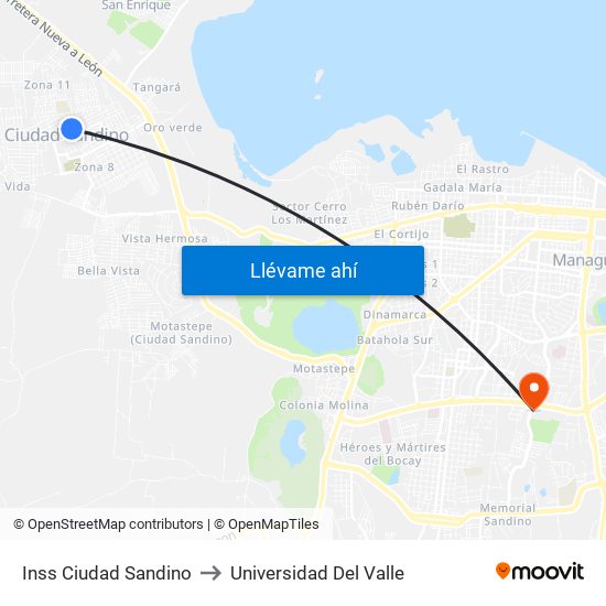 Inss Ciudad Sandino to Universidad Del Valle map