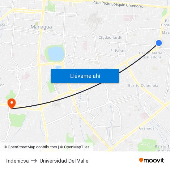 Indenicsa to Universidad Del Valle map