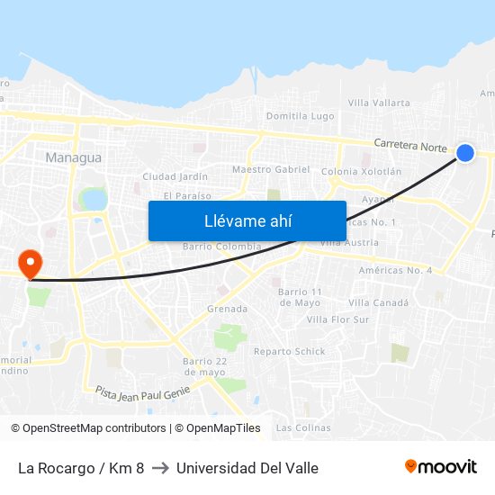 La Rocargo / Km 8 to Universidad Del Valle map