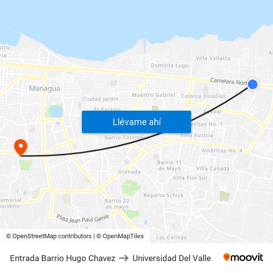 Entrada Barrio Hugo Chavez to Universidad Del Valle map