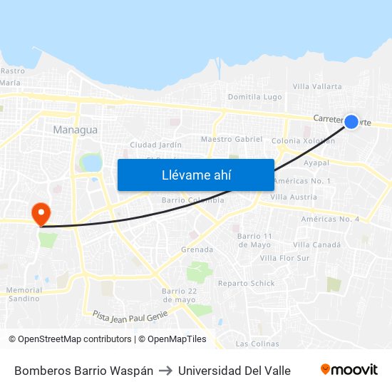 Bomberos Barrio Waspán to Universidad Del Valle map