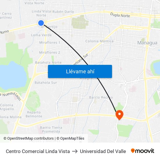 Centro Comercial Linda Vista to Universidad Del Valle map