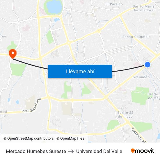 Mercado Humebes Sureste to Universidad Del Valle map