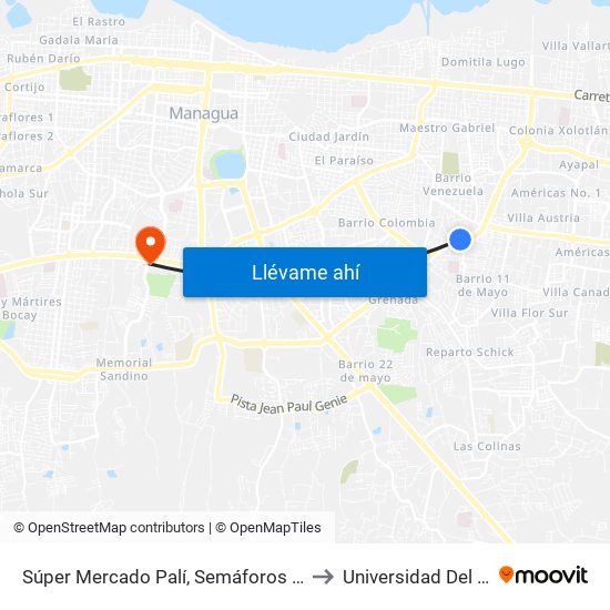 Súper Mercado Palí, Semáforos Nicarao to Universidad Del Valle map