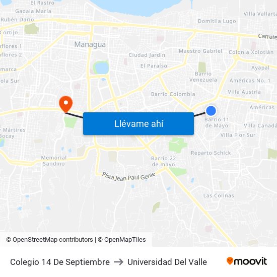 Colegio 14 De Septiembre to Universidad Del Valle map