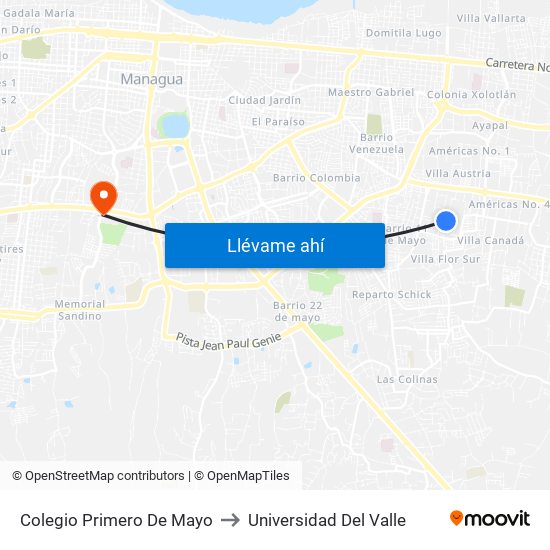 Colegio Primero De Mayo to Universidad Del Valle map