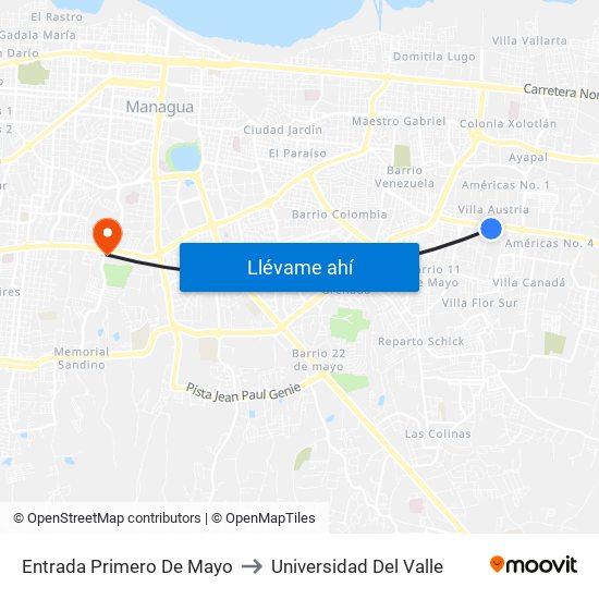 Entrada Primero De Mayo to Universidad Del Valle map