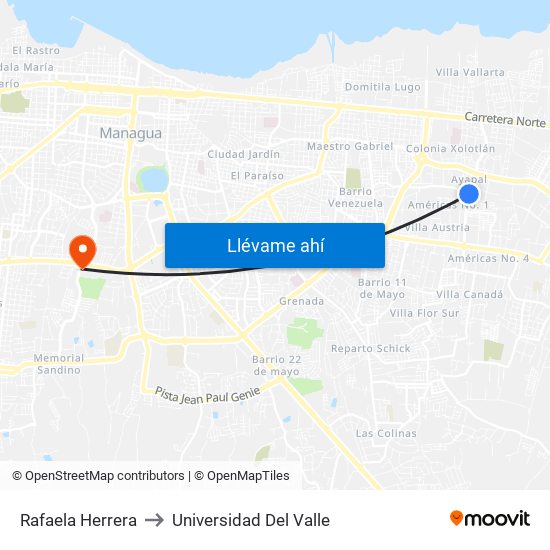 Rafaela Herrera to Universidad Del Valle map