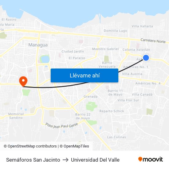 Semáforos San Jacinto to Universidad Del Valle map