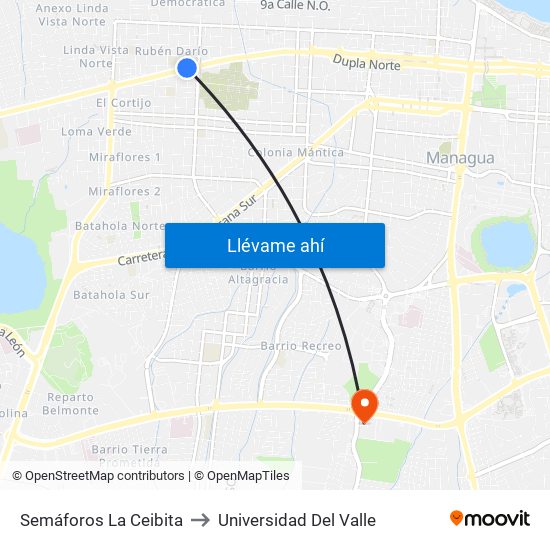Semáforos La Ceibita to Universidad Del Valle map
