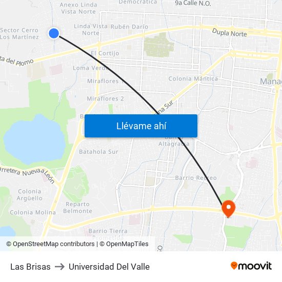 Las Brisas to Universidad Del Valle map